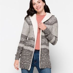 NWOT Sherpa Trim Hooded Cardigan